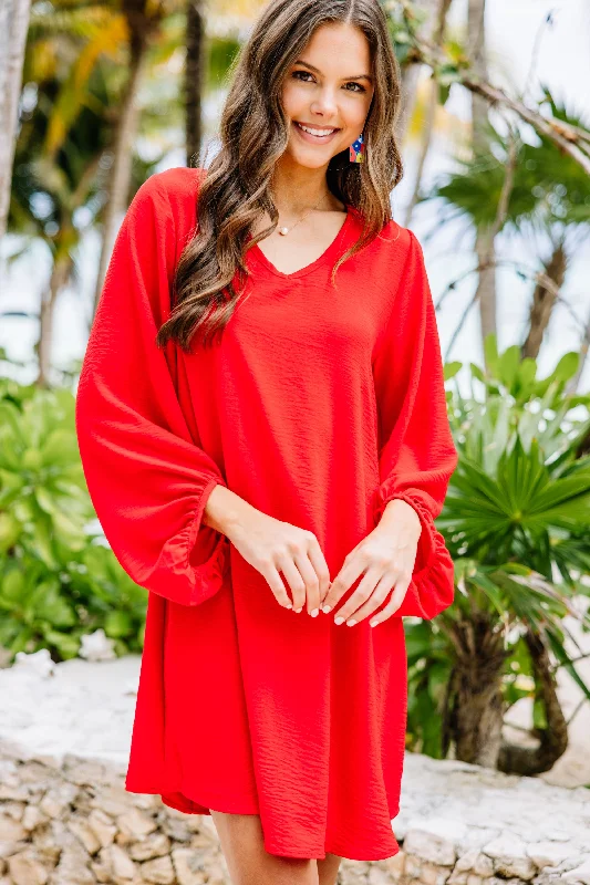 Special Savings Loud And Clear Red Bubble Sleeve Dress