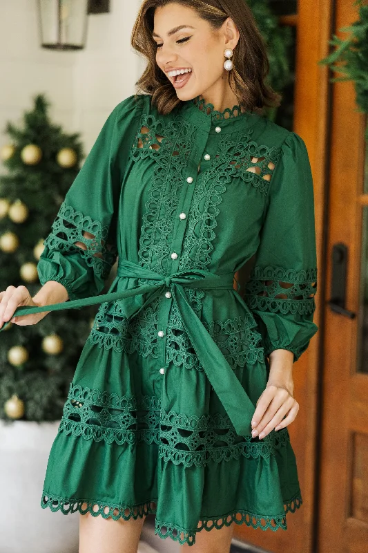 Factory Direct Sale It's Your Story Forest Green Crochet Dress