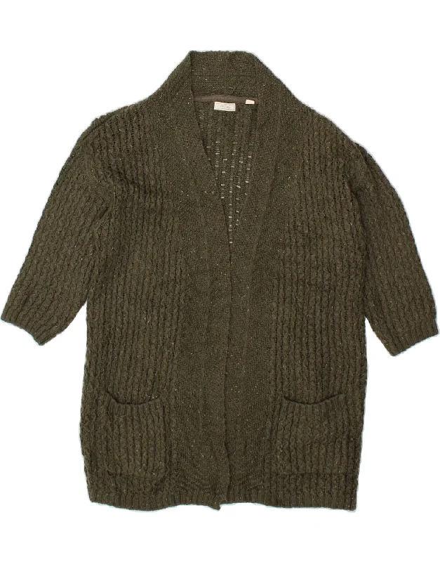 Savings Event FAT FACE Womens 3/4 Sleeve Open Cardigan Sweater UK 12 Medium  Khaki