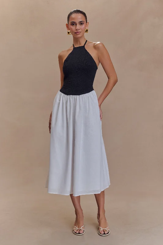 Fantastic Deals Katie Knit And Linen Midi Dress - Black/White