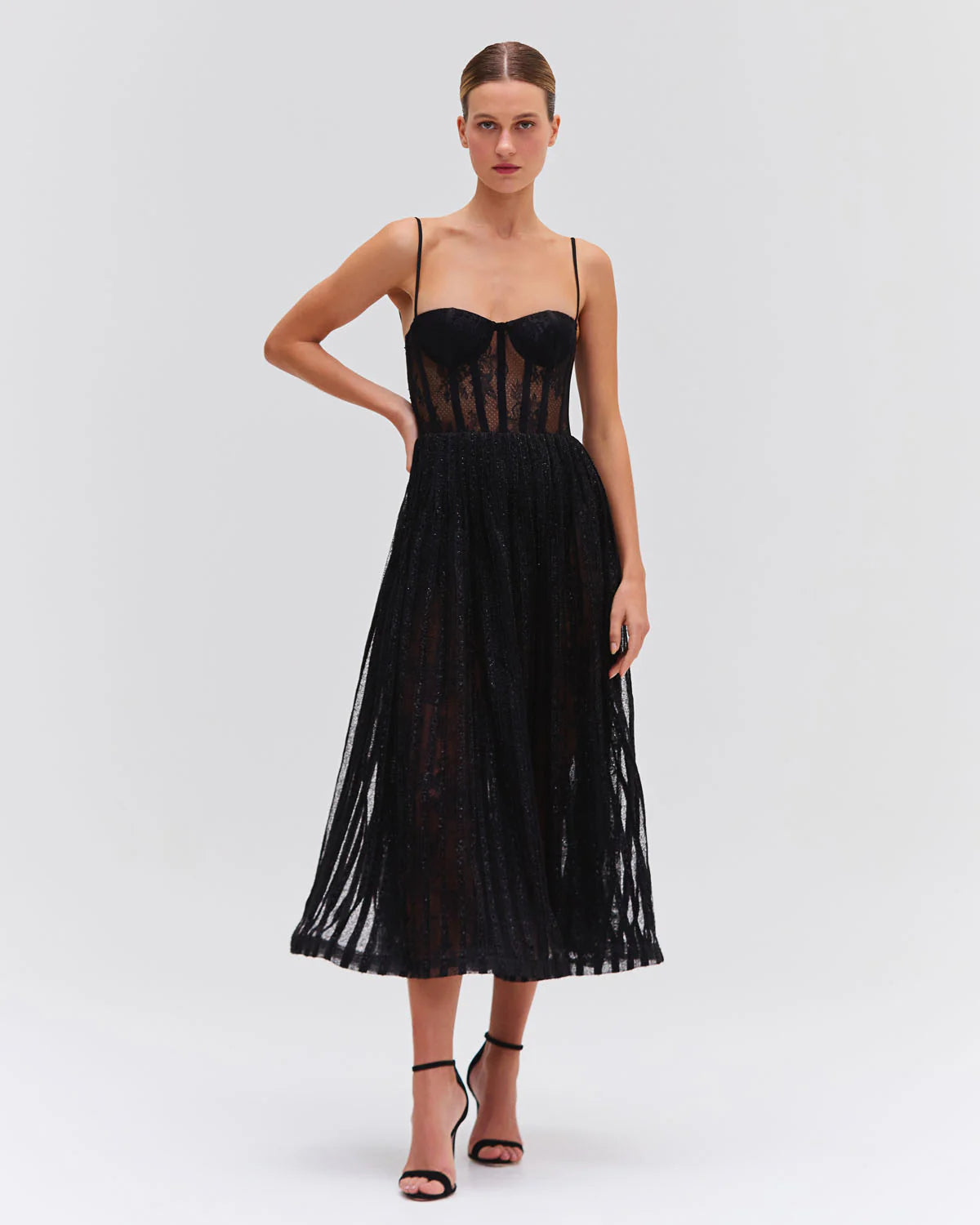 Price Cut Patbo - Lurex Tulle Bustier Midi Dress - Black
