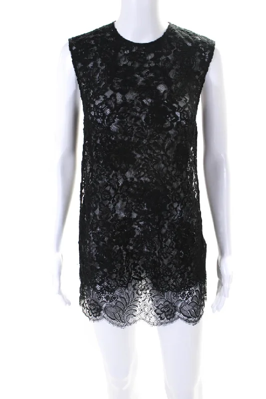Discount Mania Adam Lippes Womens Side Split Lace Sleeveless Mini Dress Black