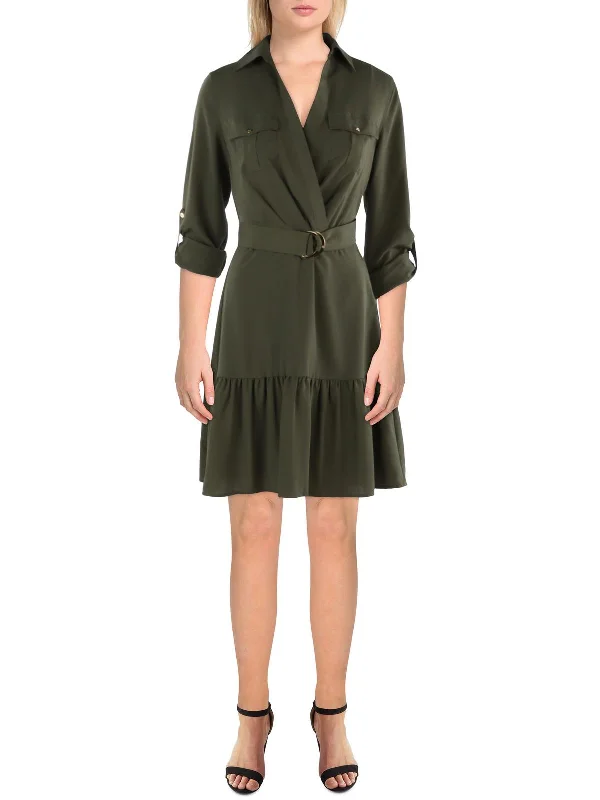 Value Deals Womens Belted Above Knee Shirtdress