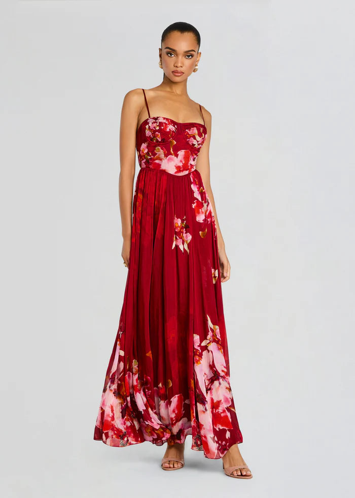While Supplies Last Hemant and Nandita - Tuhi Corseted Long Dress - Burgundy Mix