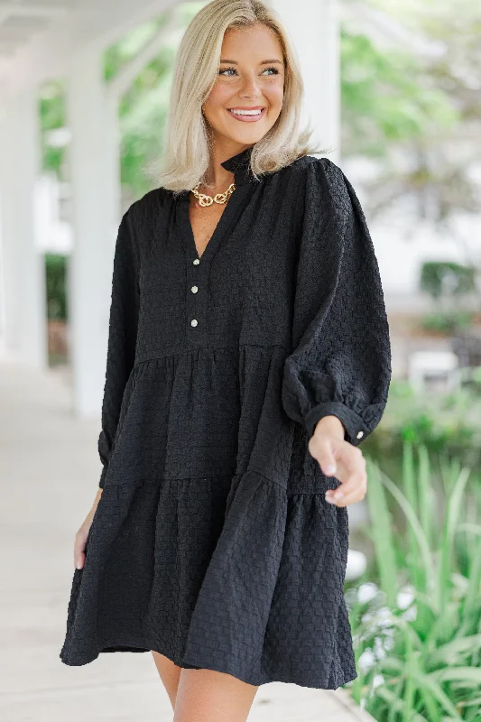 Sale Event All Up To You Black Textured Dress