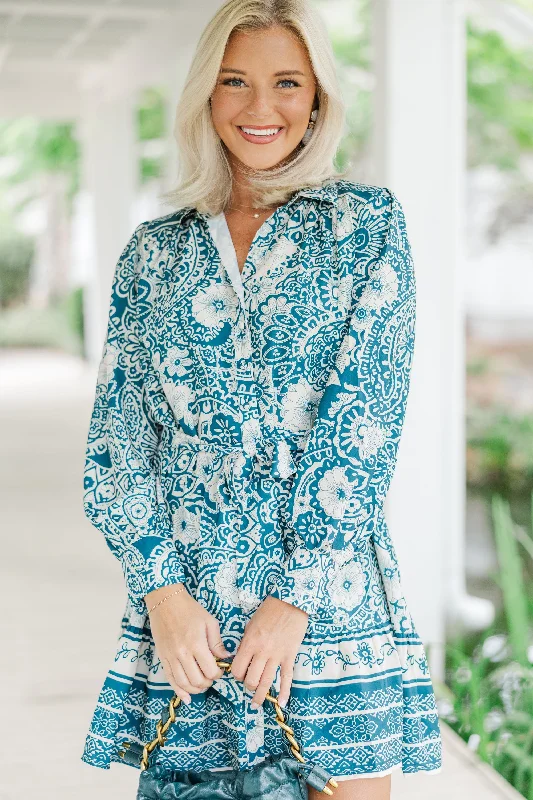 Savings Alert Sweet New Day Peacock Green Floral Dress