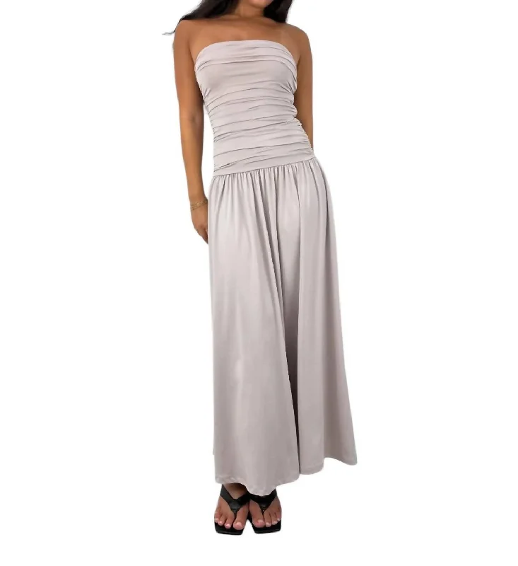 Shop and Save Drop Waist Ruched Midi Tube Dress In Taupe