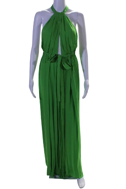 Overstock Emilio Pucci Womens Halter Neck A Line Sleeveless Maxi Dress Green