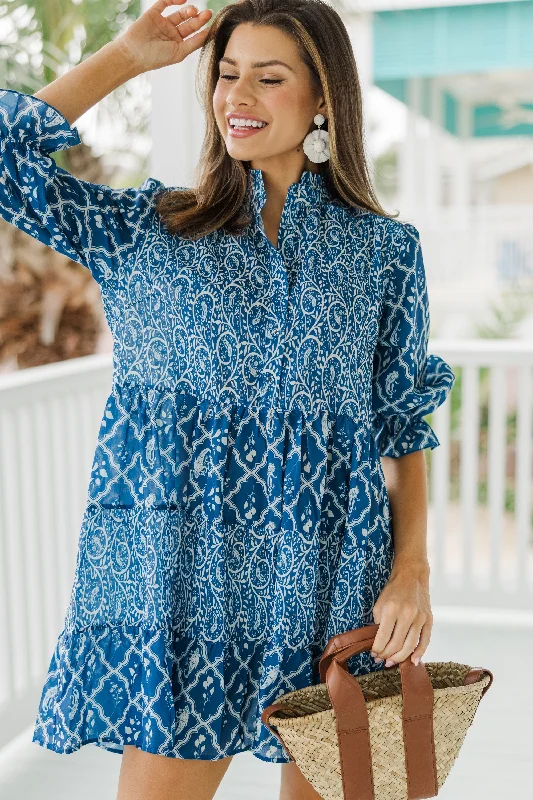 YEAR-End Sale Do Your Best Navy Blue Floral Babydoll Dress