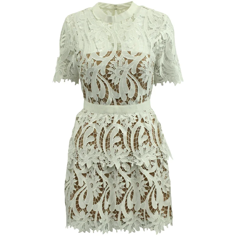 Referral Discount Self-Portrait Lace A-Line Mini Dress in White Polyester
