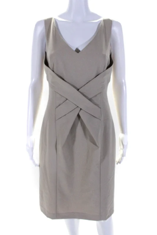 Stock Up and Save Magaschoni Collection Womens Crossed Strap Darted Zip Sheath Dress Beige