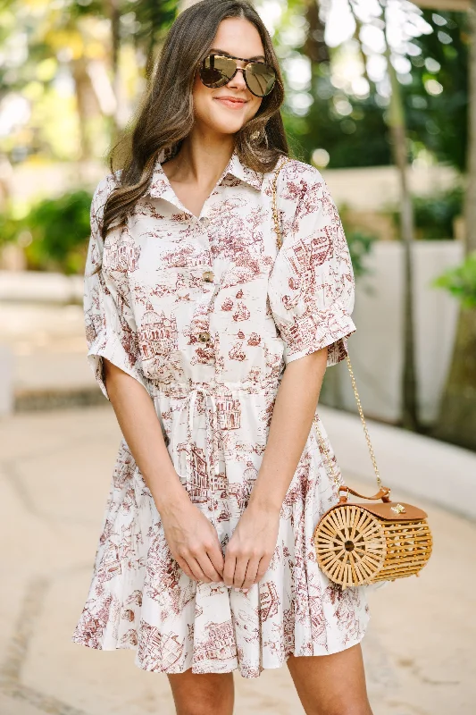 Bargain Prices Take Your Word Ivory White Toile Print Dress