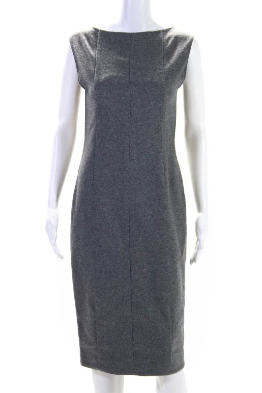 Hurry In Narciso Rodriguez Womens Wool Round Neck Darted Zipped Maxi Dress Gray