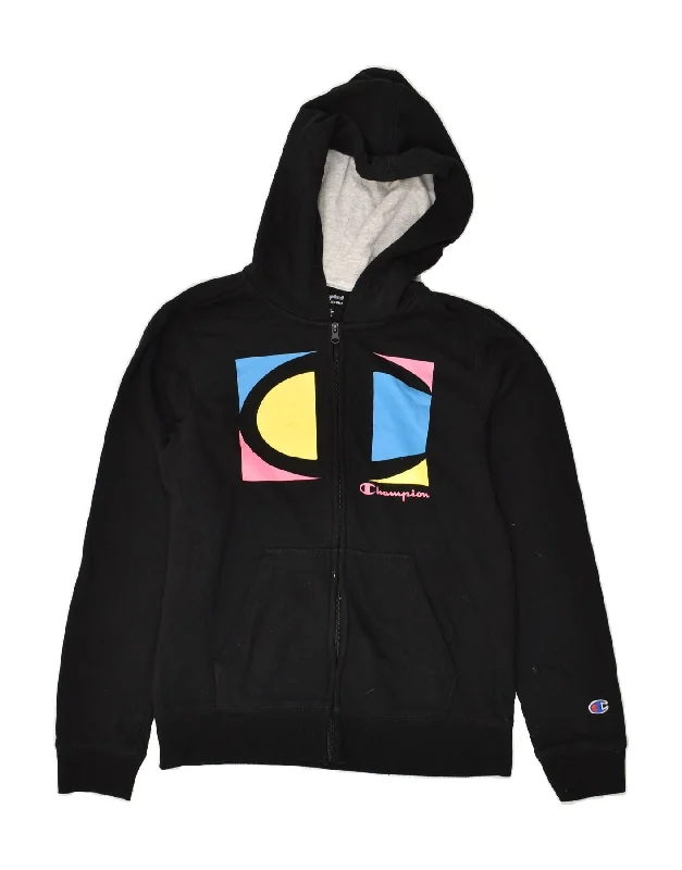 Super Deal CHAMPION Womens Graphic Zip Hoodie Sweater UK 18 XL Black Cotton