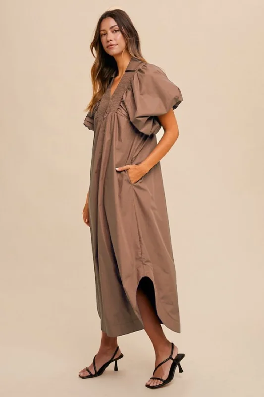 Year-End Sale Annie Wear Smocked Puff Sleeve Midi Dress
