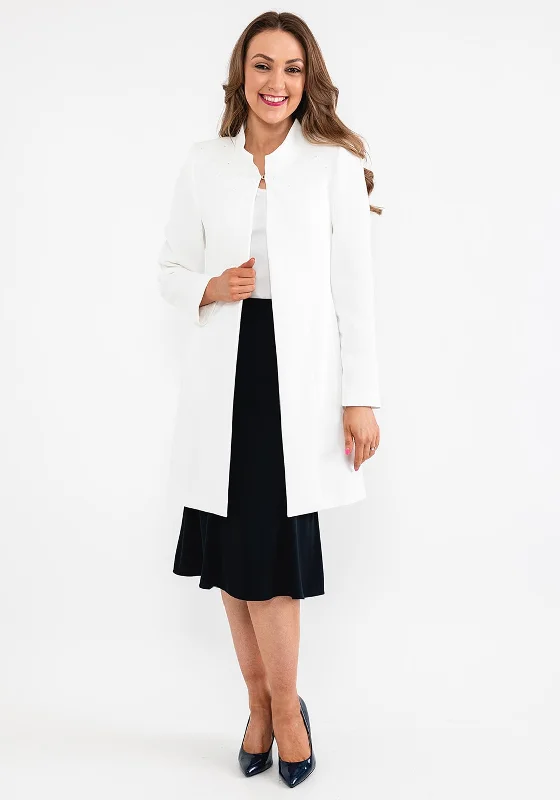 Year-End Clearance Christina Felix Swarovski Shoulder Mid Length Coat, White