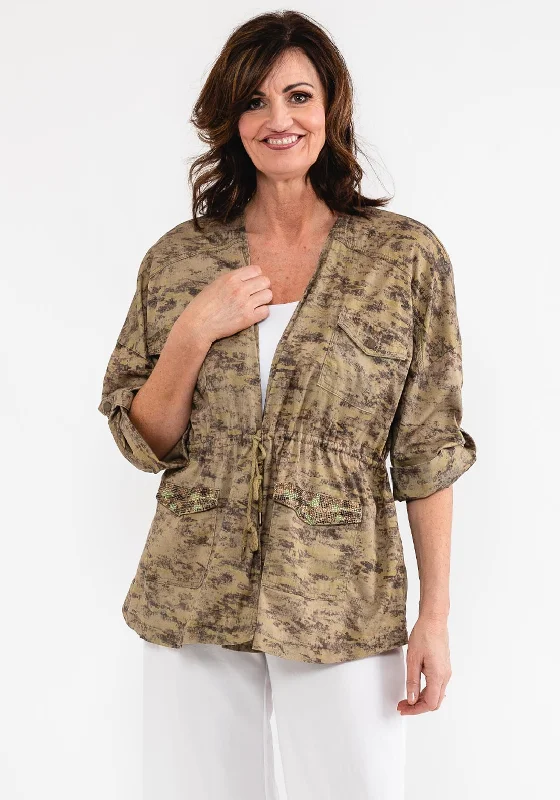 Today’s Deal Eva Kayan Printed Open Jacket, Army Green