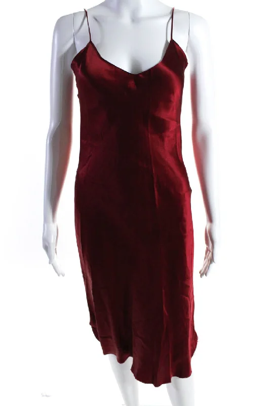 Price Cut Nili Lotan Womens Silk Spaghetti Strap V Neck Slip Dress Red
