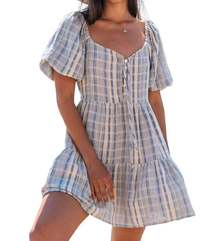 Super Deal Ella Puff Sleeve Dress In Blue