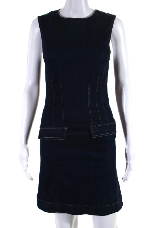 Massive Deals 10 Crosby Derek Lam Womens Hudson Sleeveless Denim Shift Dress Blue