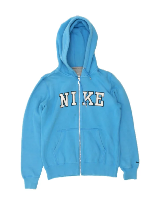 Anniversary Sale NIKE Womens Graphic Zip Hoodie Sweater UK 14 Medium Blue Cotton