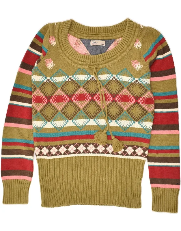 Online Only TOMMY HILFIGER Womens Crew Neck Jumper Sweater UK 10 Small Khaki
