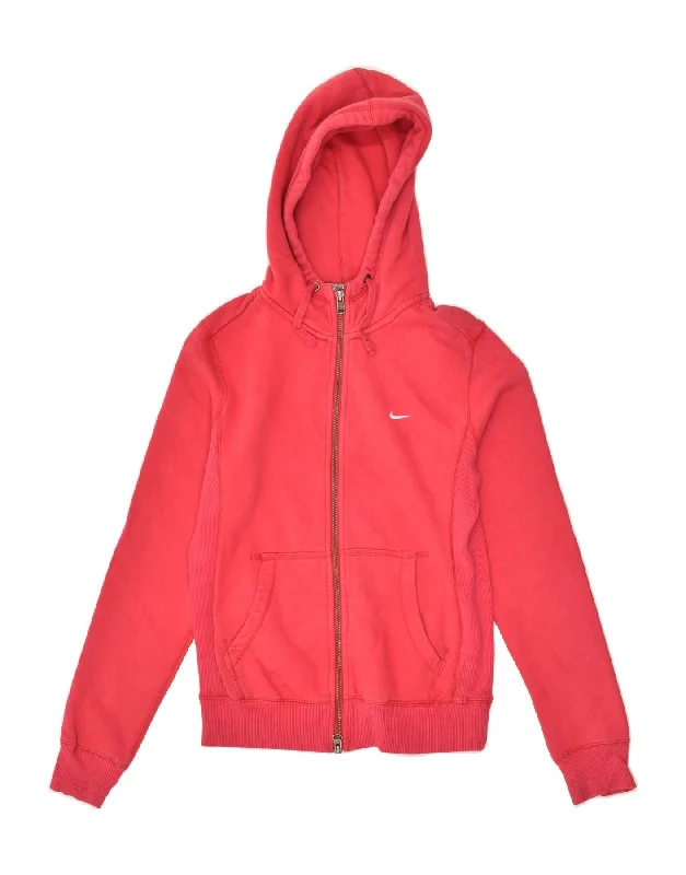 Steals and Deals NIKE Womens Zip Hoodie Sweater UK 8/10 Small Red Cotton