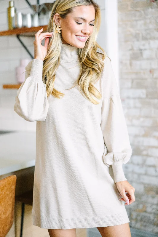 Deal Dash Wherever You Go Oatmeal Brown Turtleneck Sweater Dress