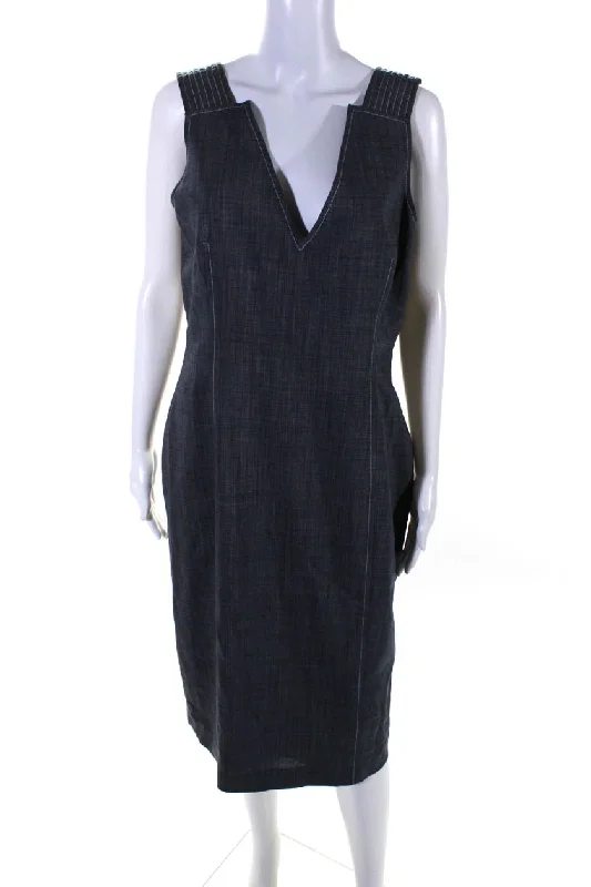 The Best Prices Carolina Herrera Womens Back Zip V Neck Sheath Dress Navy Blue Wool