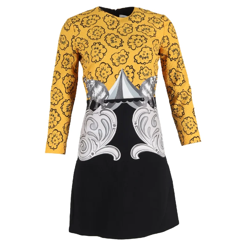 Instant Savings Victoria Beckham Resort 2016 Printed Mini Dress in Yellow Polyester