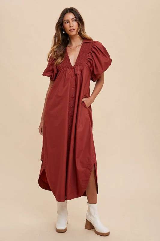 Value Deals Annie Wear Smocked Puff Sleeve Midi Dress