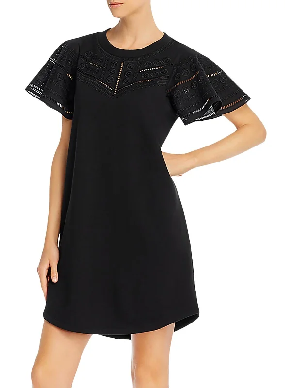 Blowout Sale Katrina Womens Ribbed Trim Eyelet Cocktail Dress