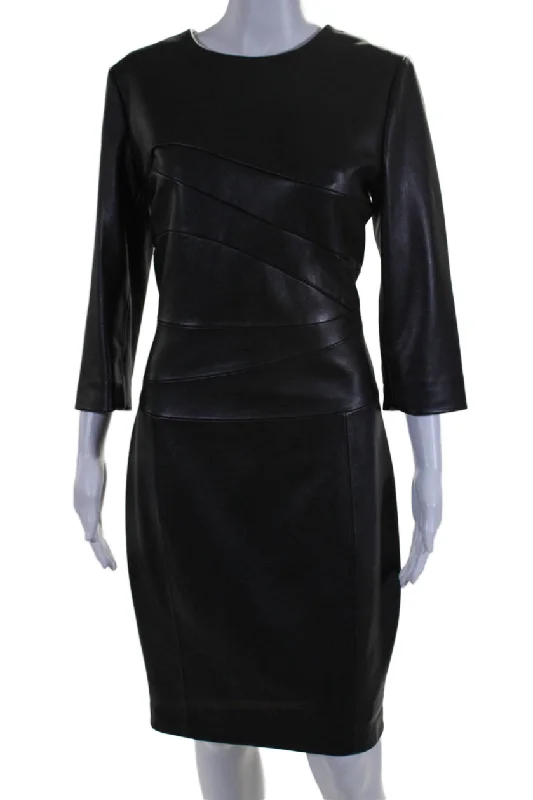 While Supplies Last Antonio Melani Womens Leather Long Sleeves Abigail Sheath Dress Black