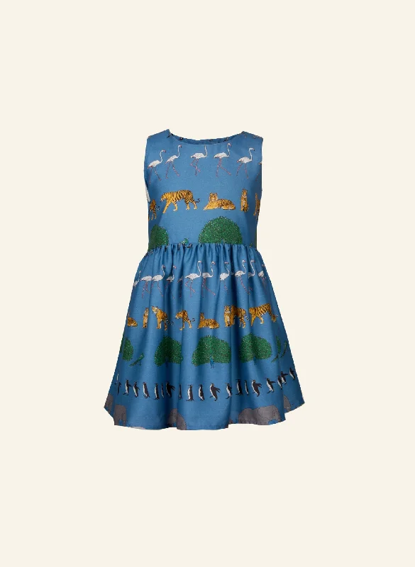 Savings Event Martha Children's Dress - Blue Walking Zoo