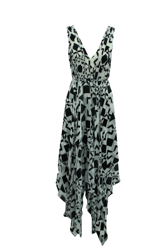 Members Only Alice + Olivia Printed V-Neck Dress in Multicolor Rayon
