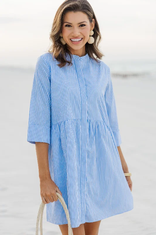 TIME-Limited Offer No Worries Blue Striped Shirt Dress