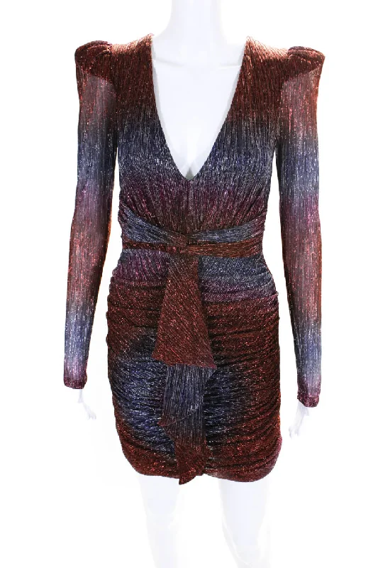 Price Blitz PatBO Womens Metallic Multicolor Textured V-Neck Long Sleeve Bodycon Dress