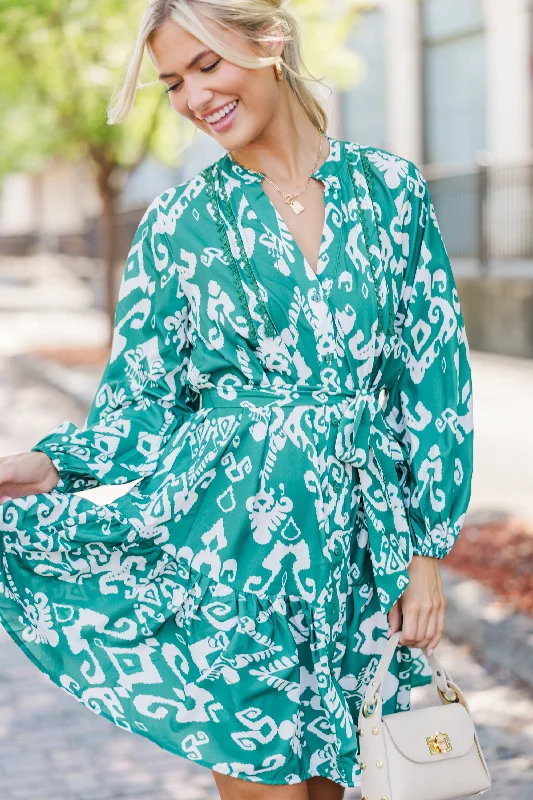 Midnight Madness From The Start Forest Green Abstract Dress