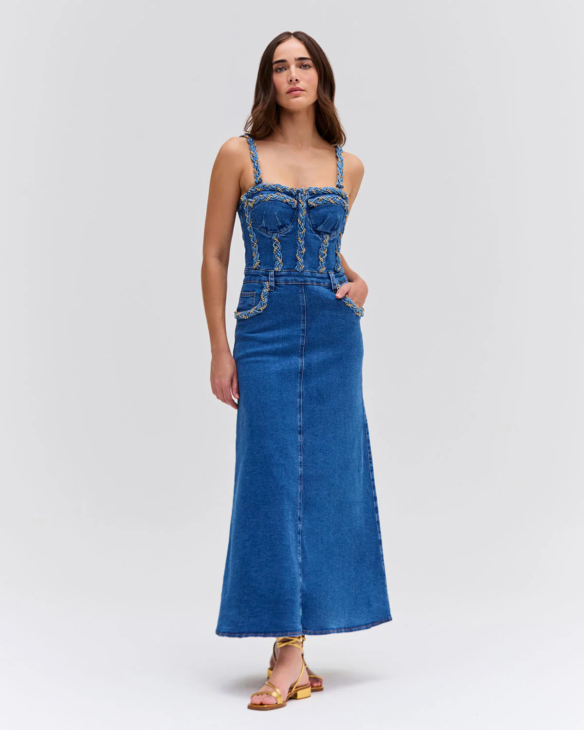Value Deals Patbo - Braided Midi Dress - Denim
