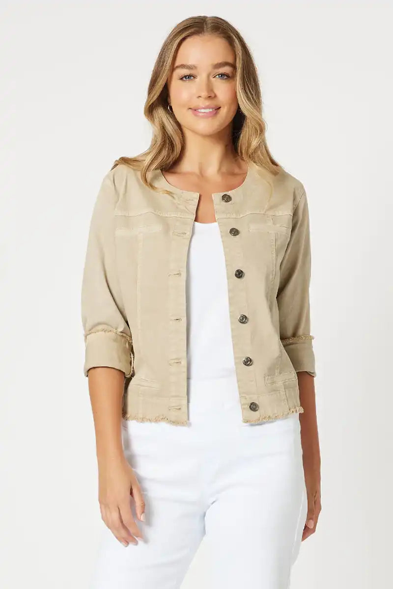 Discount Deals Jenny Collarless Denim Jacket - Natural