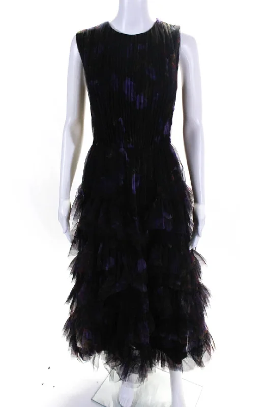 Instant Savings Jason Wu Collection Womens Tulle Sleeveless Pleated A-Line Dress Purple