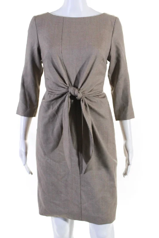 Special Offer Pia Wood Womens Scoop Neck Long Sleeve Margaret Wool Midi Dress Brown