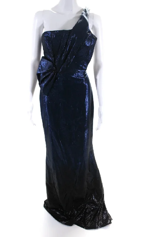 Weekend Deal Rafael Cennamo Women's One Shoulder Long Gown Midnight Blue