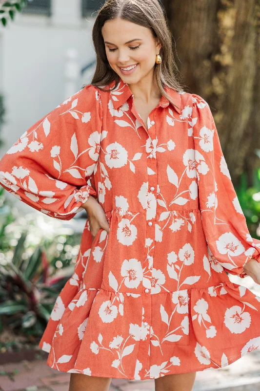 Price Drop Alert Take Your Love Rust Orange Floral Dress