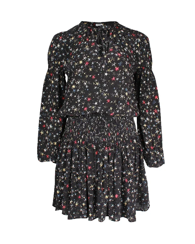 Season Finale Sale Anine Bing Printed Martha Dress in Black Silk
