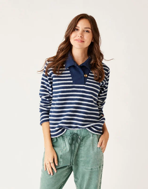 Exclusive Savings Carve Designs Clara Fleece Pullover Sweatshirt-Navy Even Stripe