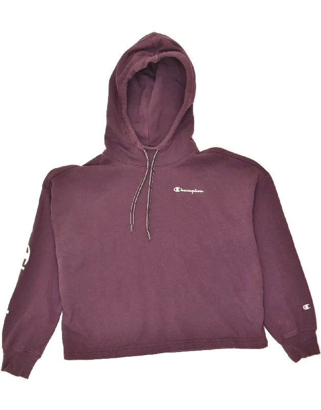 Daily Deals CHAMPION Womens Graphic Hoodie Jumper UK 16 Large Purple Cotton