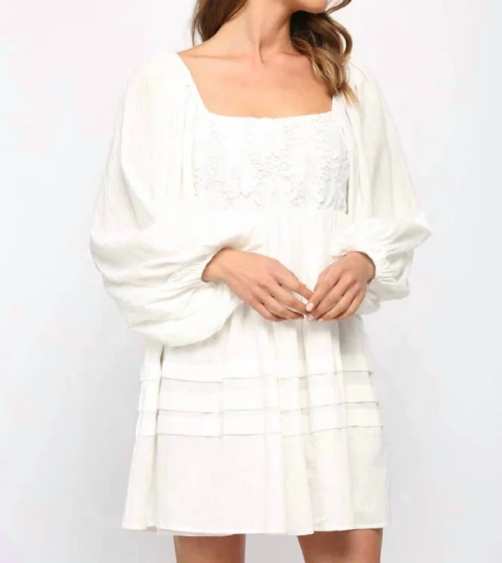 Sale Event Lace Puff Sleeve Dress In White