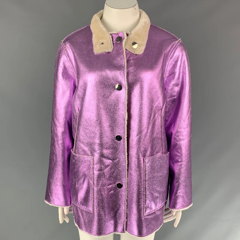 Online Specials OPENING CEREMONY Size 10 Lavender Metallic Polyester Faux Fur Reversible Jacket