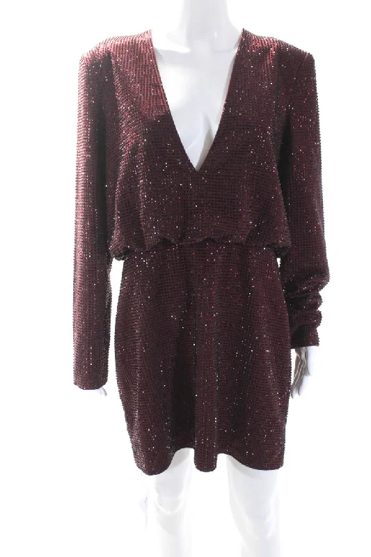 Anniversary Sale Roland Mouret Womens Long Sleeve Diamante Crystal Mini Dress Maroon